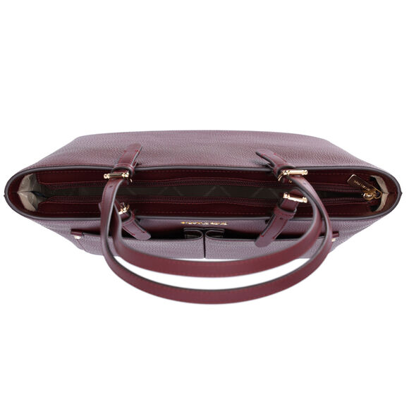 Michael Kors Jet Set Travel Medium Double Pocket Tote Oxblood Vegan Leather - Picture 4 of 4